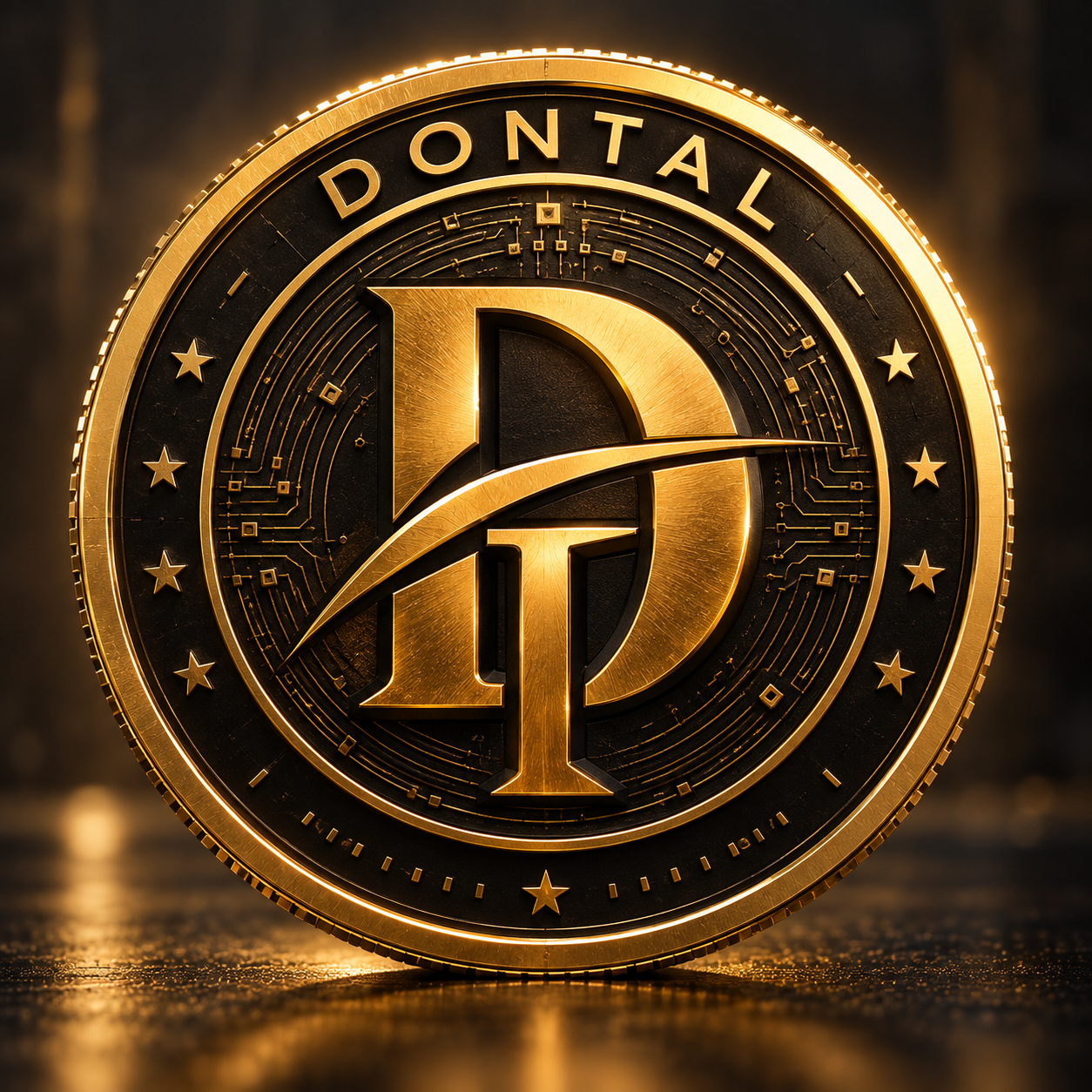Pièce officielle DONTAL noire et or avec le monogramme DT